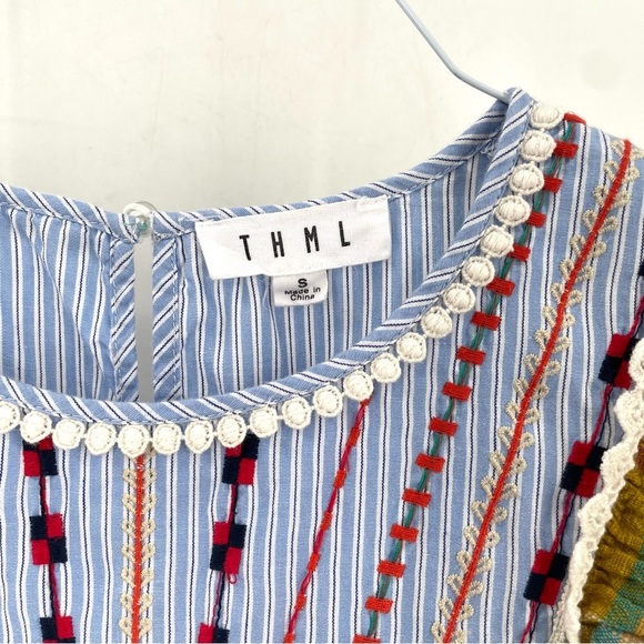 Anthropologie THML Embroidered Ruffle Sleeveless Boho Lightweight Blouse Top - Picture 6 of 7